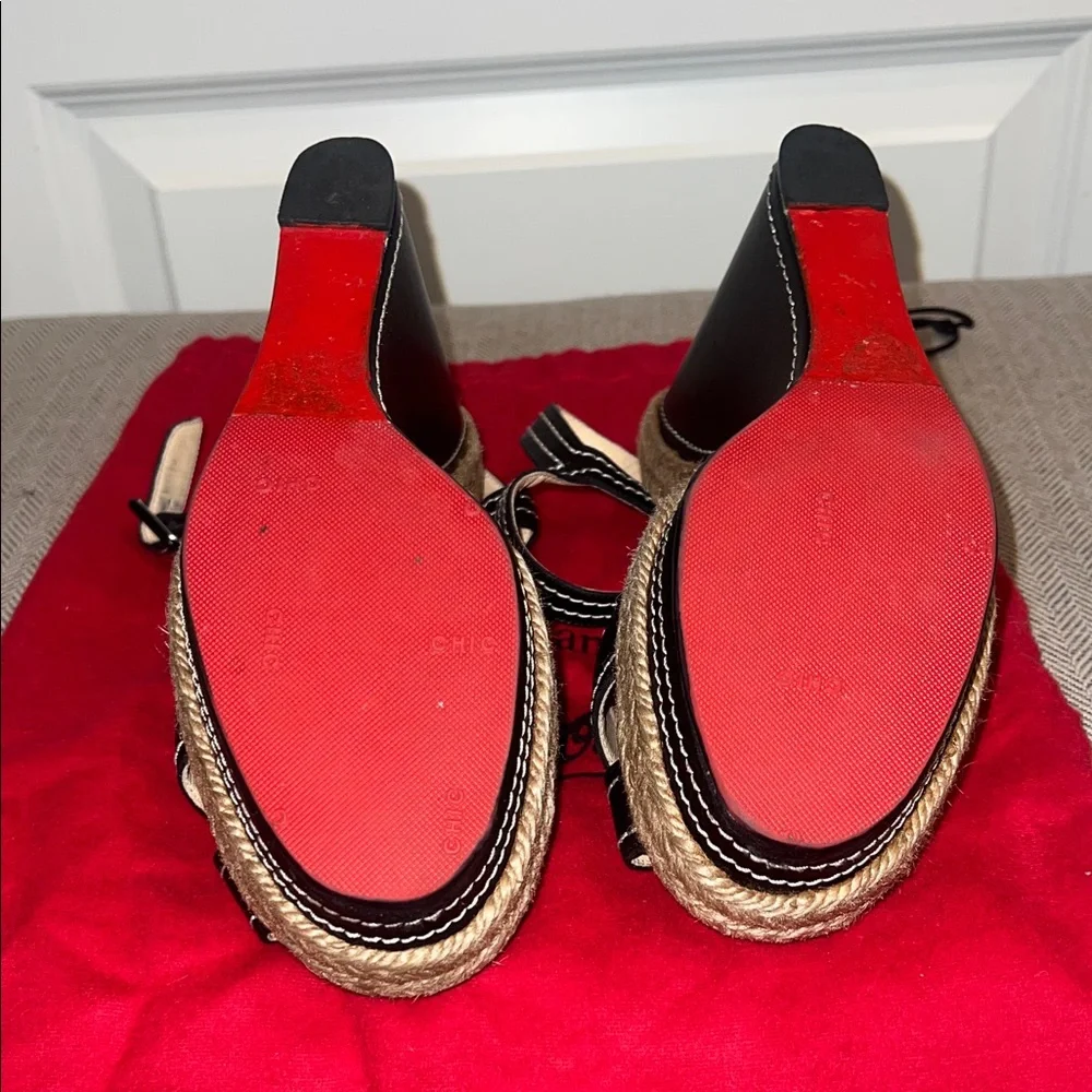 Christian Louboutin Black and Natural Espadrille Wedge Sandals